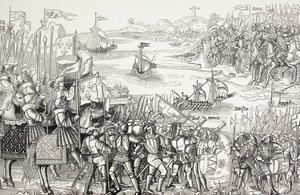 Az egyiptomi Damietta városában 1249-ben, a hetedik keresztes hadjárat idején partra szálló keresztesek. alkotó: Paul Lacroix