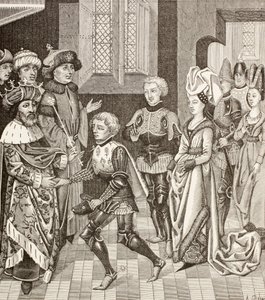 Gautier-Sans-Avoir fogadása a magyar király által, aki engedélyezi neki, hogy az első keresztes hadjárat során a keresztesekkel együtt átvonuljon a területén. alkotó: Paul Lacroix