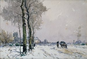 Egy város külterülete, tél (olaj, vászon) alkotó: Paul Lecomte