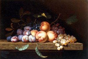 Őszibarack, szilva és szőlő kőpárkányon, alkotó: Paul Liegeois