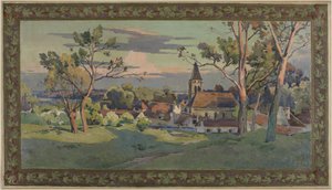 Vázlat a thaiföldi városházához: templomos falu, 1902 körül (olaj, vászon) alkotó: Paul Léon Felix (attr. to) Schmitt