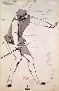 Jelmezterv egy akrobatához a „Benvenuto Cellini”-ben, Hector Berlioz (1803-69), 1838 (toll és tinta, mosás papíron)