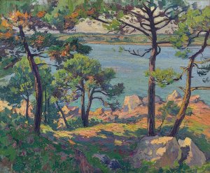 Fenyőfák a Trieux folyón. 1913 alkotó: Paul Madeline
