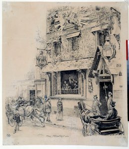 Kilátás a Cabaret du Chat Noir bejáratára. Paul Merwart (1855-1902) tusrajza 19. századi Párizs, Musee Carnavalet