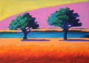 Pink Hill Yellow Sky, 2021 (akril, tábla) alkotó: Paul Powis