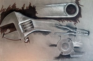 Tools, 2024 (vegyes technika, papír) alkotó: Paul Powis