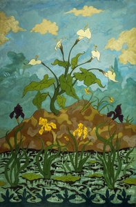liliomok, lila és sárga íriszek; Aromes, Iris Violets et Jaunes, 1899