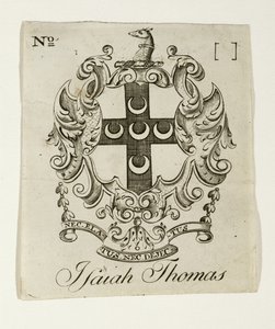 Isaiah Thomas (1749-1831) könyvtáblája, c. 1765-1770 (metszet fektetett papírra)