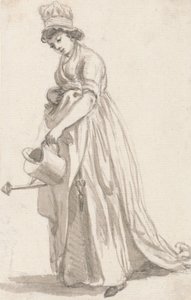 Egy lány balra néző locsolókannával – Sarah Hough, Mrs. T.P. Sandby óvodai szobalánya alkotó: Paul Sandby