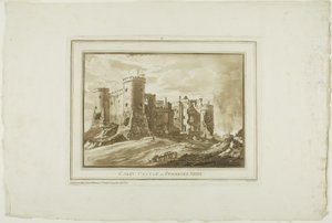 Carey kastély Pembroke Shire-ben, a Tizenkét nézetből Aquatintában a Dél-Wales-i helyszínen készített rajzokból alkotó: Paul Sandby