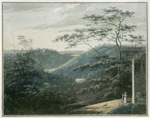Táj vízeséssel és templommal alkotó: Paul Sandby