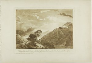 Llangollin Denbigh megyében, a Turnpike Roadtól a Dee folyó felett alkotó: Paul Sandby
