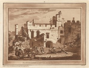 Manerbawr kastély a belső udvarból alkotó: Paul Sandby