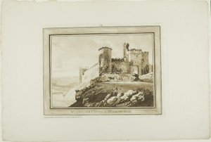 Manorbier kastély Pembrokeshire-ben, a Tizenkét nézetből Aquatintában a Dél-Wales-i helyszínen készített rajzokból alkotó: Paul Sandby