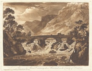 Pont-y-Pair a Conway folyó felett, Llanrwst felett, Denbigh megyében alkotó: Paul Sandby