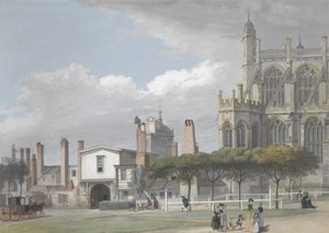 A windsori Szent György-kápolna és az éneklő férfiak kolostorának bejárata, 1768 körül (guache, papíron) alkotó: Paul Sandby