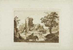 A chepstowi kastély bejárata, harmadik lemez a Tizenkét walesi látképből alkotó: Paul Sandby