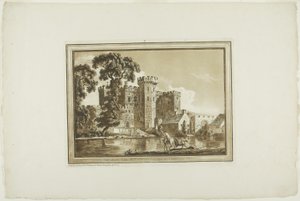 Cardiff Castle déli kapuja Glamorgan Shire-ben, a Tizenkét nézetből Aquatintában a Dél-Wales-i helyszínen készített rajzokból alkotó: Paul Sandby