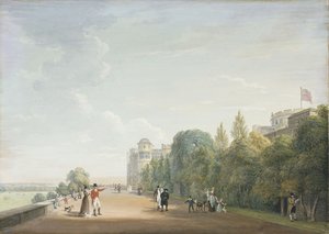 Windsori kastély: az északi terasz keletre nézve, elegáns figurákkal, 1803 alkotó: Paul Sandby