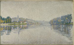Folyópartok. A Szajna Herblay-nél (festmény, vászon) alkotó: Paul Signac