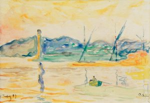 Saint-Tropez kikötőjének bejárata naplementekor alkotó: Paul Signac