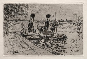 Párizs, a Pont des Arts a Remorqeurs-szal alkotó: Paul Signac