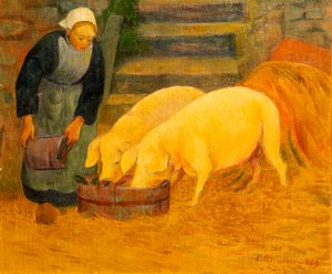Egy fiatal lány, aki két disznót etet, 1889 alkotó: Paul Sérusier