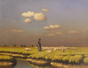 Táj lúdlánnyal (olaj, vászon) alkotó: Paul Wilhelm Keller-Reutlingen