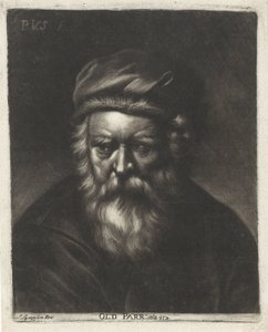 Thomas Parr portréja Régi Parr: aeta 152 (cím a tárgyon)