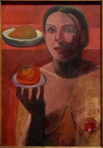 Félmeztelen olasz nő tányérral a felemelt kezében alkotó: Paula Modersohn Becker