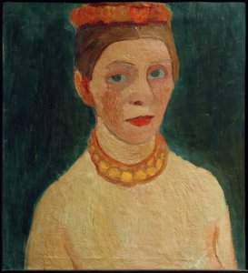 Önarckép vörös koszorúval a hajában alkotó: Paula Modersohn Becker
