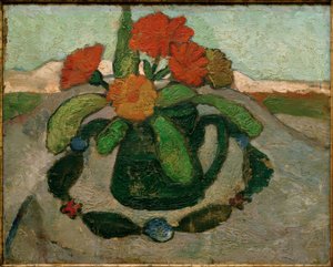 Csendélet körömvirággal a táj előtt alkotó: Paula Modersohn Becker