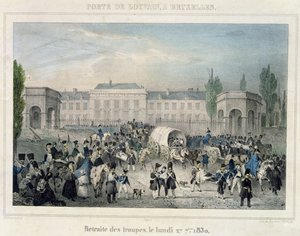 Porte de Louvain, Brüsszel: A holland csapatok visszavonulása, 1830. szeptember 27., vésette Dewasme-Pletinckx