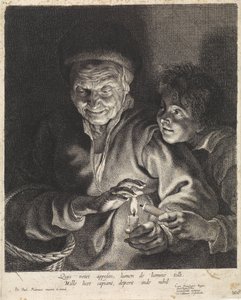 Idős asszony és fiú gyertyákkal alkotó: Paulus Pontius