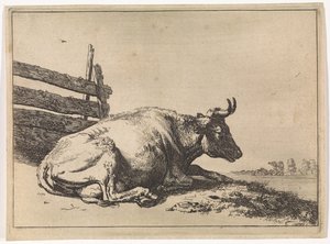 Kerítés mellett fekvő tehén The Bullen Booklet (sorozat címe) alkotó: Paulus Potter