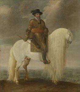 Maurice herceg ül a fehér harci ménen, amelyet a nieuwpoorti csatában aratott győzelem után kapott ajándékba.