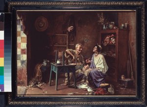 Atelier de masque (Maszk műhely) - Peinture de Pavel Alexandrovich Svedomsky (Svedomski) (1849-1904), olaj, vászon