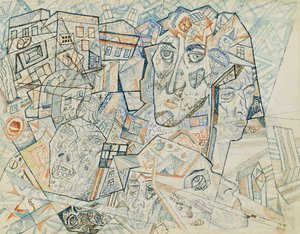 Arcok a városban, 1925 körül (akvarell, toll és tus a papíron) alkotó: Pawel Nikolajewitsch Filonow