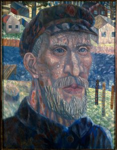 Kolhoz tagja. (Kolhoz tagja). Egy gazda portréja a Szovjetunióban, a kollektivizálási politika idején, Joszif Sztálin (Sztálin) kormánya (1879-1953) vezette, 1928-tól 1940-ig. Festészet alkotó: Pawel Nikolajewitsch Filonow