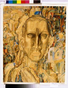 A város győztese. (A város győztese). Pavel Nyikolajevics Filonov (1883-1941) munkája, akvarell kartonra alkotó: Pawel Nikolajewitsch Filonow