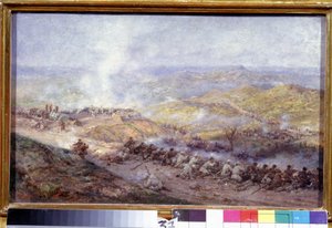 Jelenet az orosz török ​​háborúból (1876-1878) (A Scene of the Russo Turkish War). Csatatér a Balkánon, ahol az orosz hadsereg és az Oszmán Birodalom katonái csapnak össze, Pleven (vagy Plevna, Bulgáriában) ostroma alatt, 1877-ben.