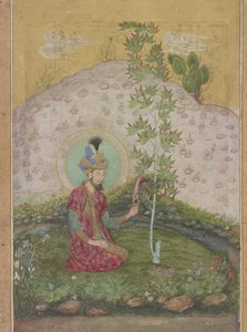 A tájban ülő Humayun részlete a késői Shah Jahan albumból, 1650 körül (wc, tinta és arany papíron)