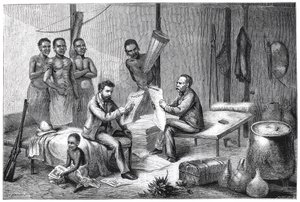 Livingstone és Stanley újságokat kapott Közép-Afrikában, 1871-1873 alkotó: Pearson