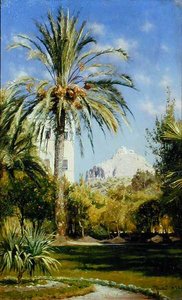 A királyi palota kertjei a Lykavittos-hegy felé néznek, Athén alkotó: Peder Monsted