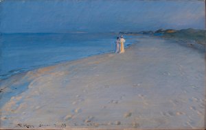 Dán:  Skagen déli strandján. Anna Ancher és Marie Nyári este a skageni déli strandon. Anna Ancher és Marie Krøyer

 (tanulmány) alkotó: Peder Severin Krøyer