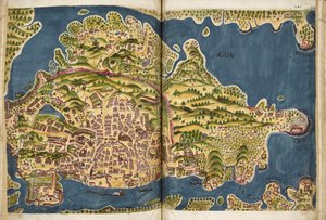 Goa portugál illusztrációja Pedro Barreto de Resende Livro do Estado da India Oriental című kéziratából, Sloane MS 197.