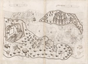 A Bahrein-szigetek portugál terve, Pedro Barreto de Resende Livro do Estado da India Oriental, Sloane MS 197, f.165v-166r (toll és tinta, papír).