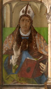 Milánói Ambrus (kb. 340-397) - Szent Ambrus, Milánó érseke Berruguete, Pedro (1450-1503) által. Olaj, fa, méret: 117x65, c. 1473-1475, Galleria Nazionale delle Marche, Urbino alkotó: Pedro Berruguete