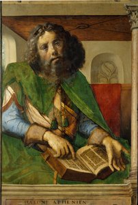 Platón (Kr. e. 428-348), az ókori Görögország filozófusának portréja. (h s/fa 1,01 x 0,69) Berruguete Pedro (1450-1504) festménye. alkotó: Pedro Berruguete