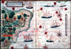 Brazília térképe, Pedro Reinel és Lopo Homen portugál navigátorok, c1525. alkotó: Pedro Reinel